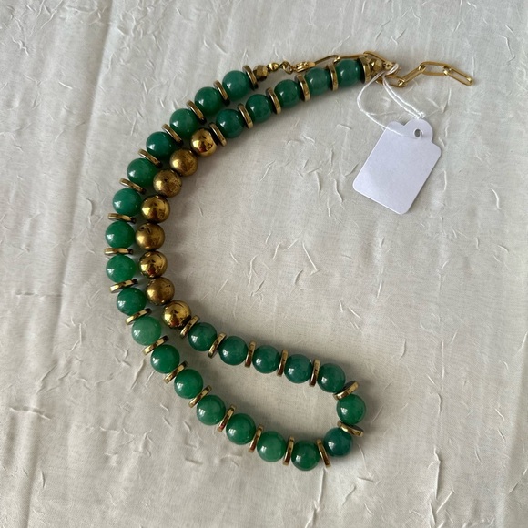 GREEN AVENTURINE GOLD HEMATITE STATEMENT NECKLACE 19” - Picture 8 of 9